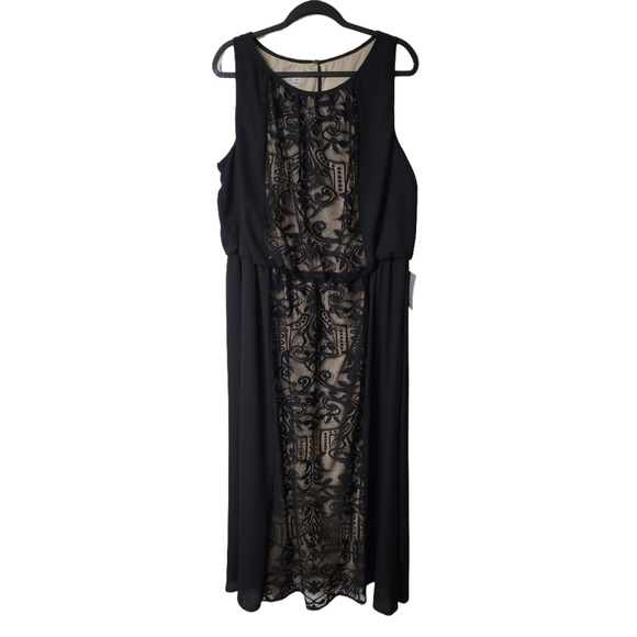 London Times Black and Beige Lace Dress Size 18W - Picture 1 of 9